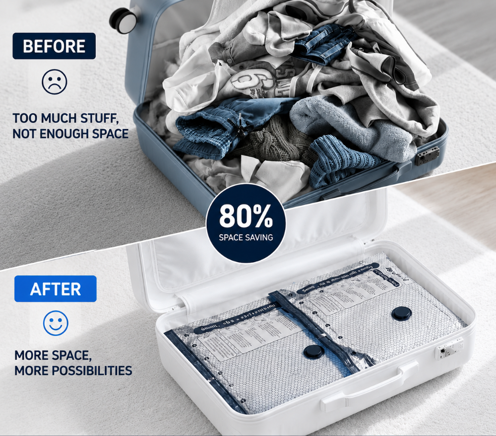 Pack4More™ Vacuum Travel Bags Set – 15 Bags & Wireless Pump